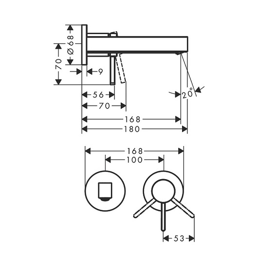 Настенный смеситель для раковины на 2 отверстия Hansgrohe Finoris 76051000 (внешняя часть)