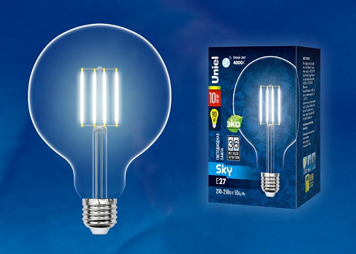 Лампа светодиодная Uniel E27 10Вт 4000K LED-G125-10W/NW/E27/CL PLS02WH картон
