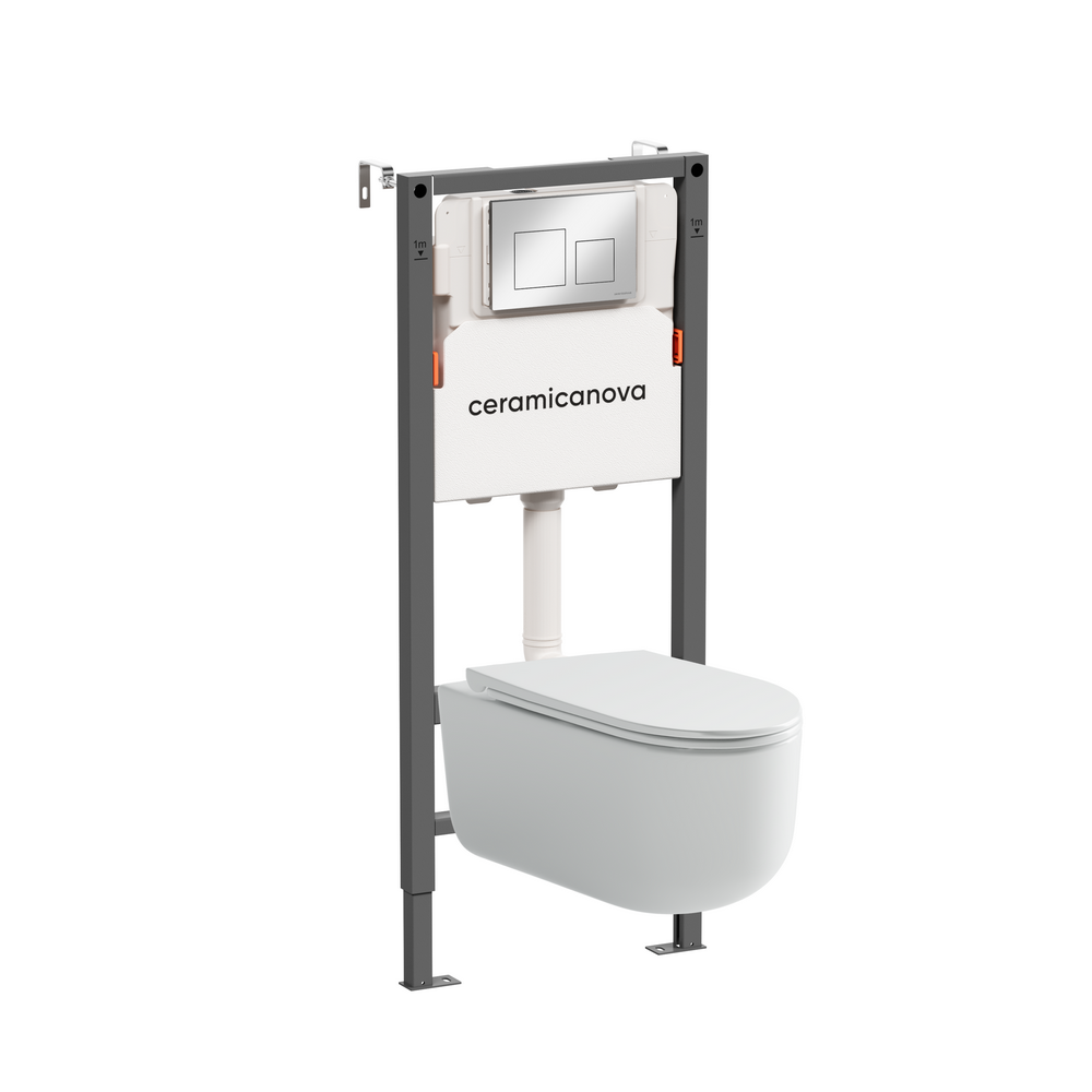 Комплект Подвесной унитаз Ulma Rimless + Система инсталляции Balance кнопка Square, хром глянцевый