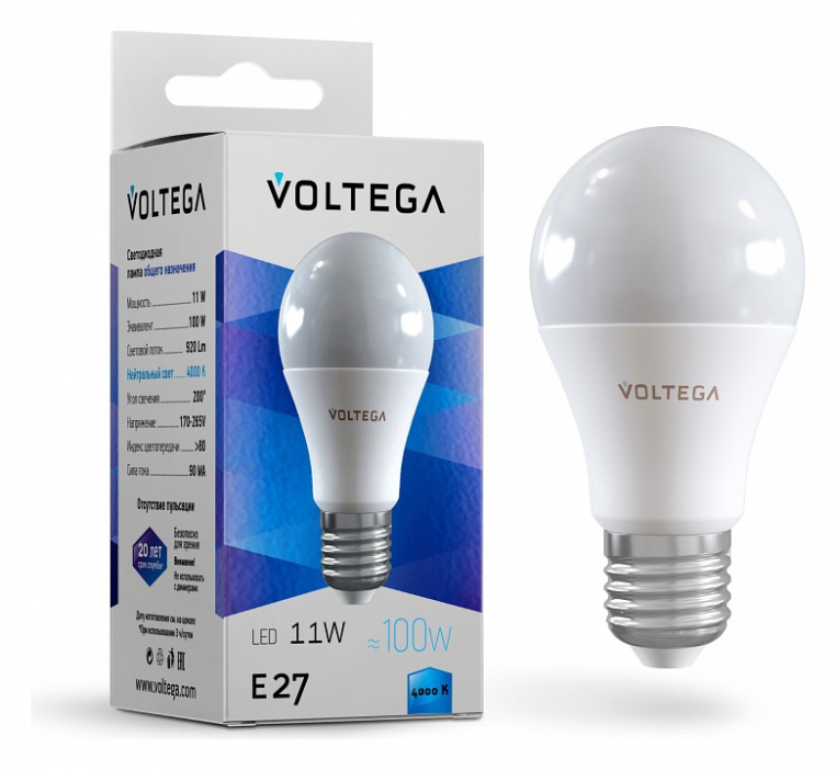 Лампа светодиодная Voltega Simple E27 11Вт 4000K VG2-A2E27cold11W