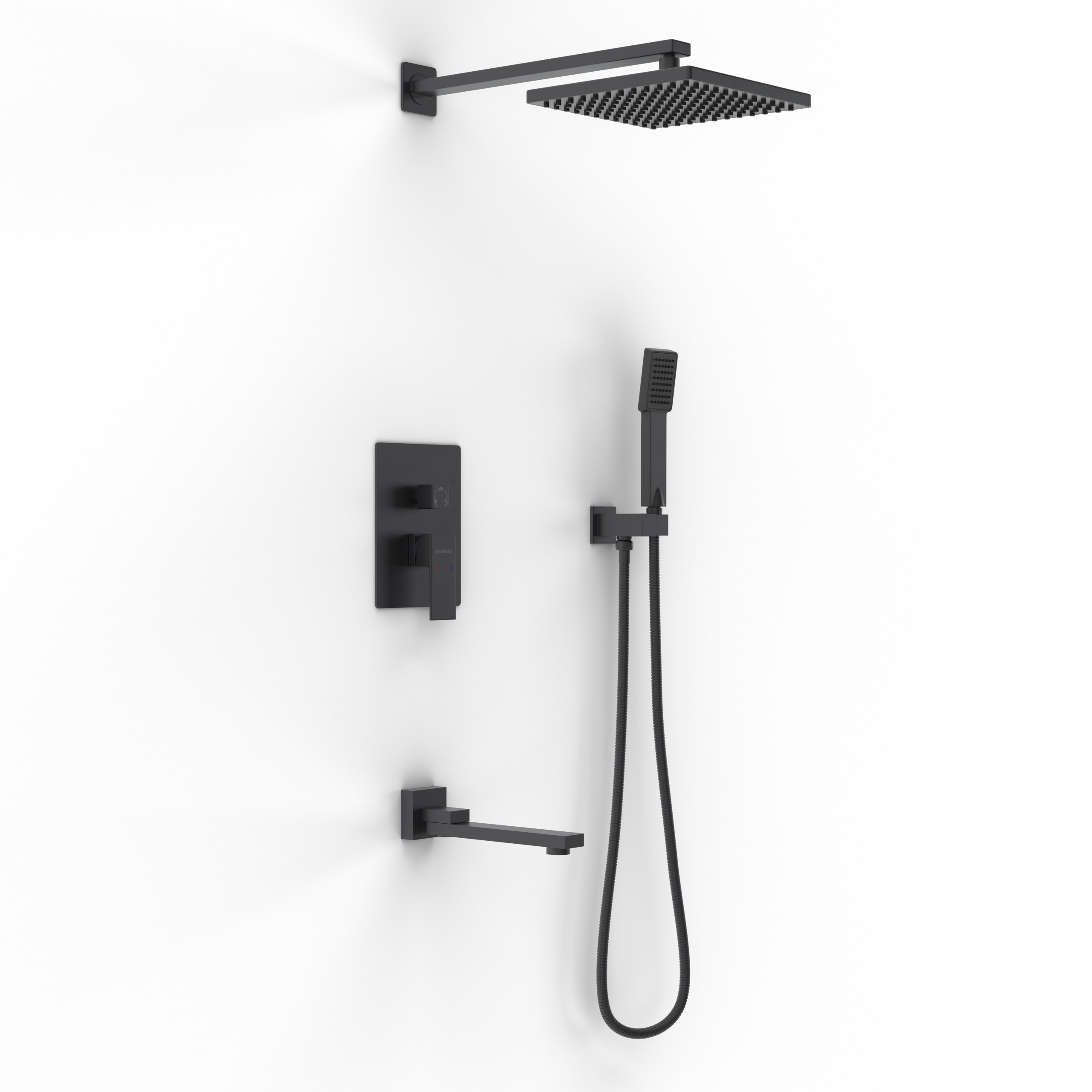 Душевой комплект BERGES NARDIS 3S, поворотный излив, черный матовый