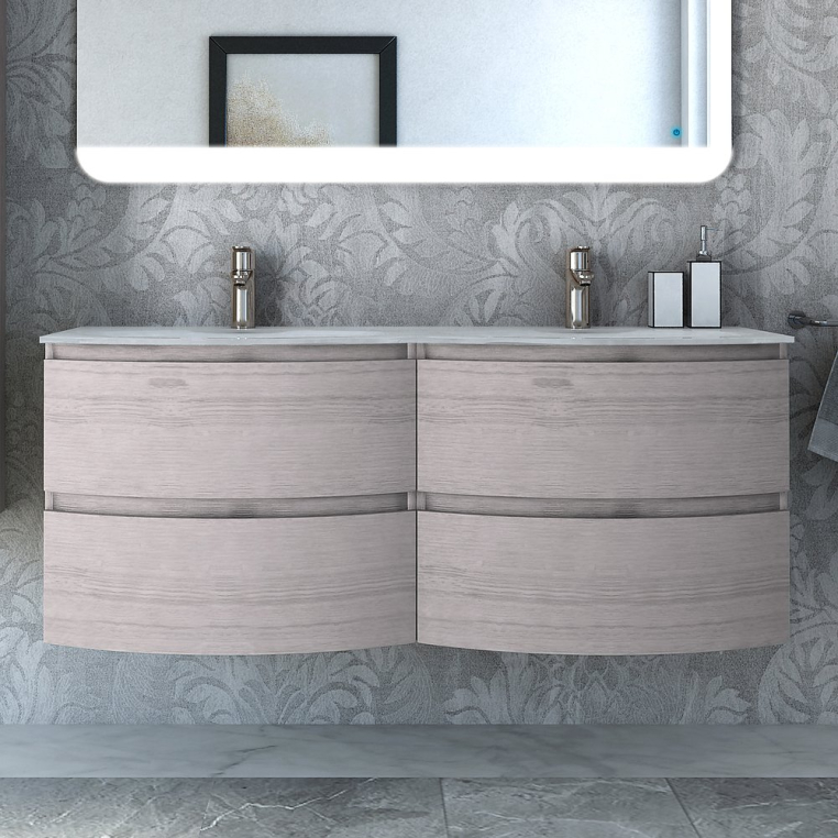 Тумба с раковиной Cezares Vague 140 две чаши rovere sbiancato (50156+54847)