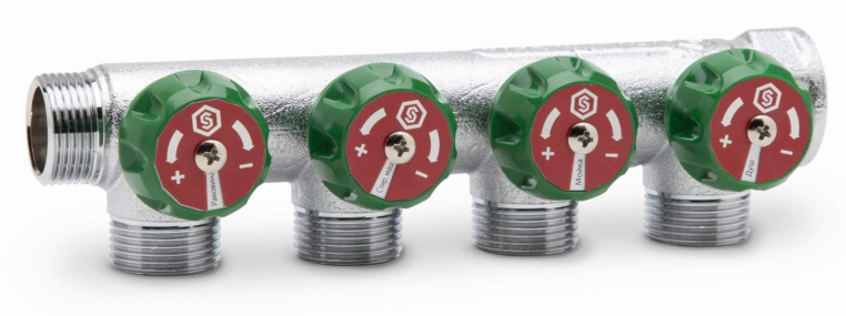 Stout Регулирующий проходной коллектор ВР-НР 3/4" c 4 отводами 1/2" (SMB-6850-341204)
