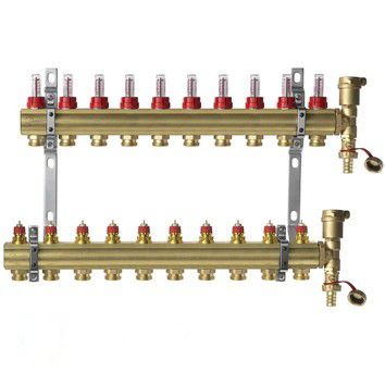 Комплект коллекторов Danfoss FHF-10F set из латуни, 10 контуров (088U0730)