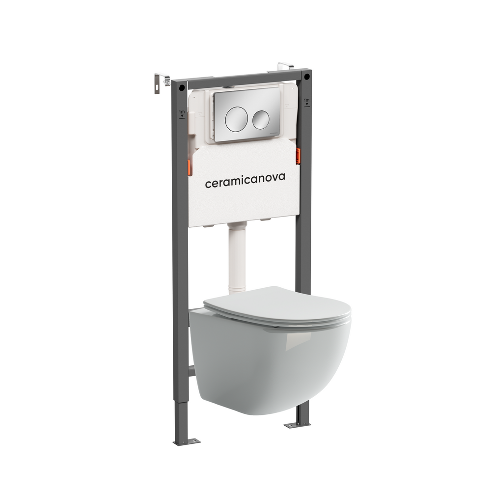 Комплект Подвесной унитаз FORMA Rimless + Система инсталляции Balance кнопка Circle, хром глянцевый