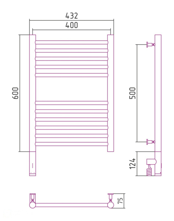 Электрический полотенцесушитель Сунержа Богема 3.0 прямая 600x400 МЭМ Лев. матовый белый (30-5804-6040)