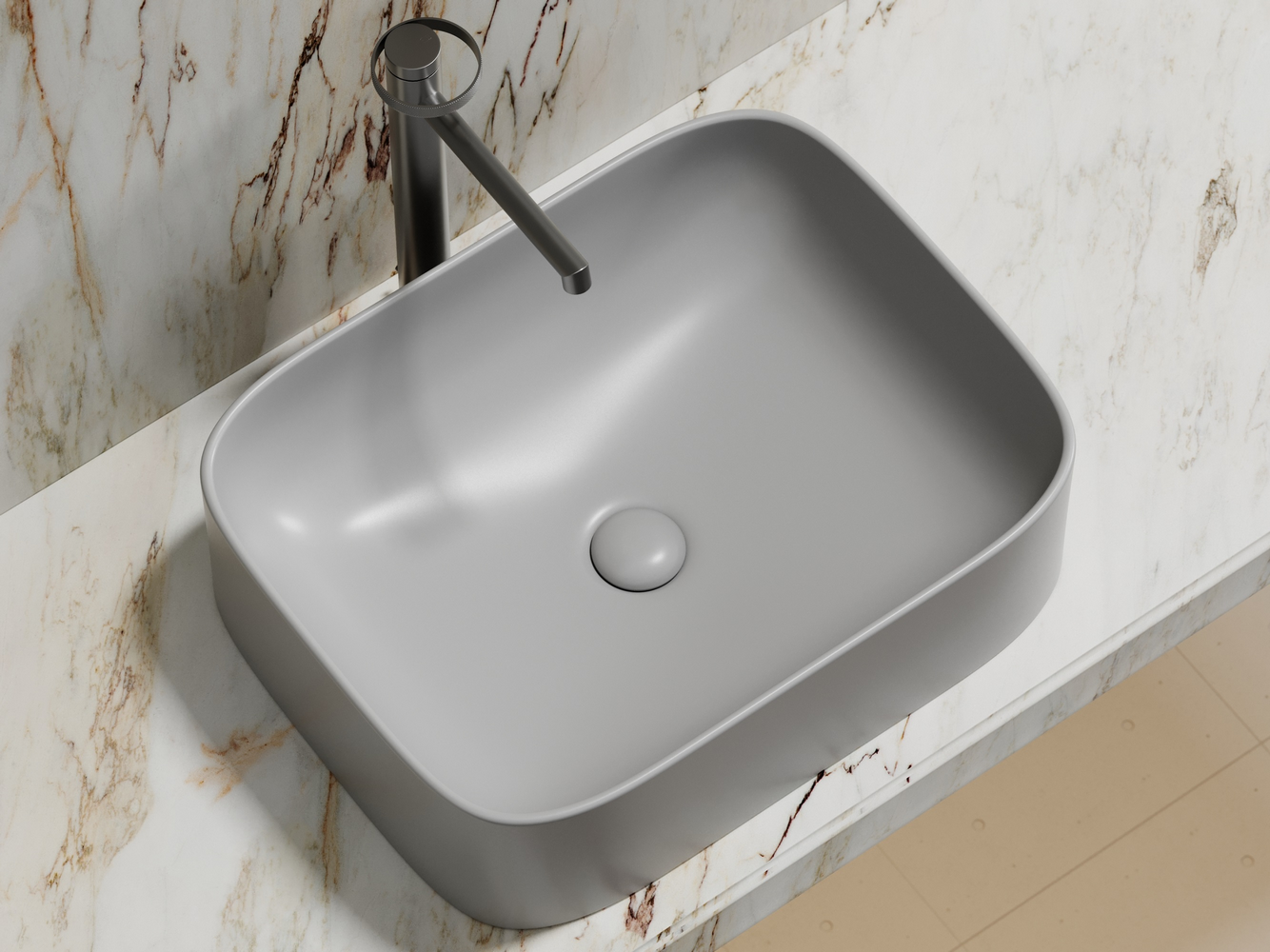 Умывальник чаша накладная прямоугольная (цвет Серый Матовый) Element 505x380x150мм