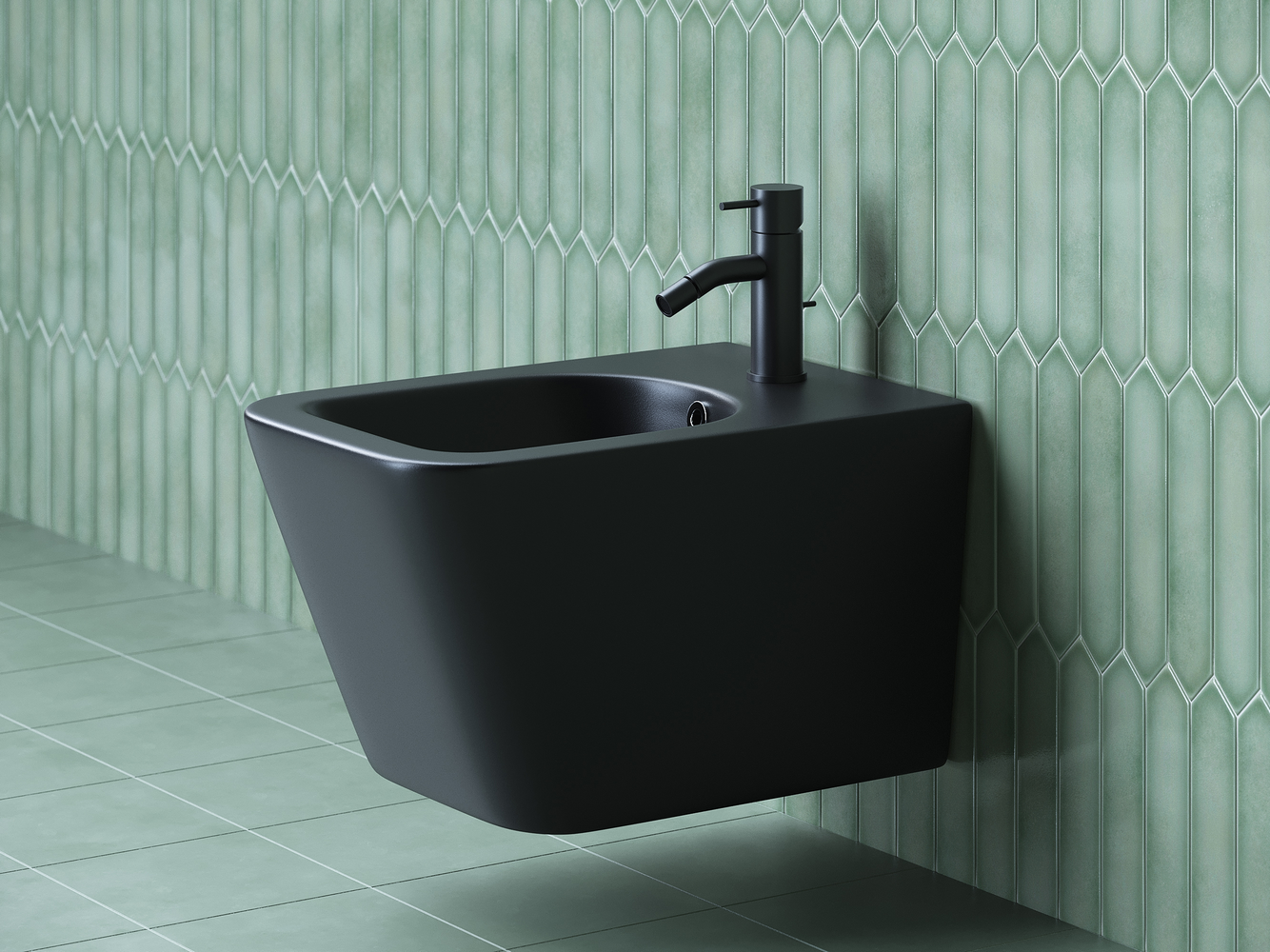 Подвесное биде Metric с керамическим донным клапаном, 1 отверстие под смеситель, с крепежом для полностью скрытого монтажа. В комплекте донный клапан с керамической накладкой