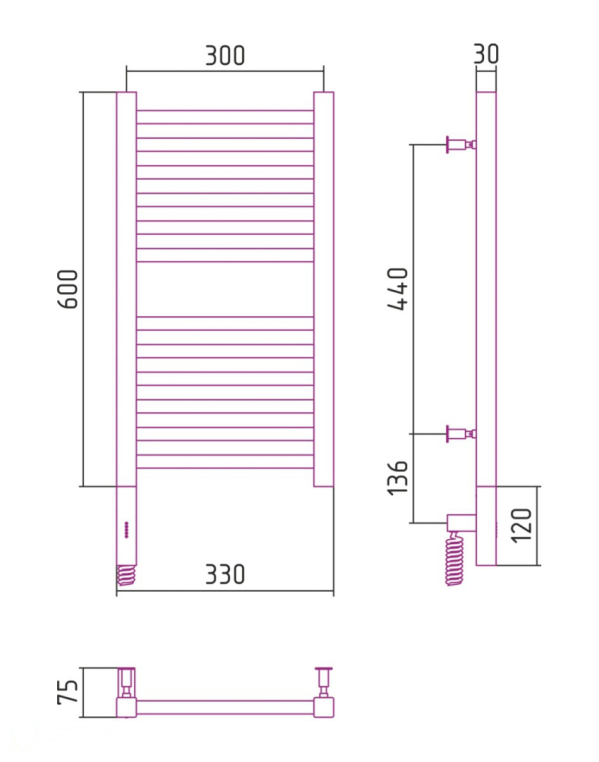 Электрический полотенцесушитель Сунержа Модус 3.0 600x300 МЭМ Лев. (00-5700-6030)