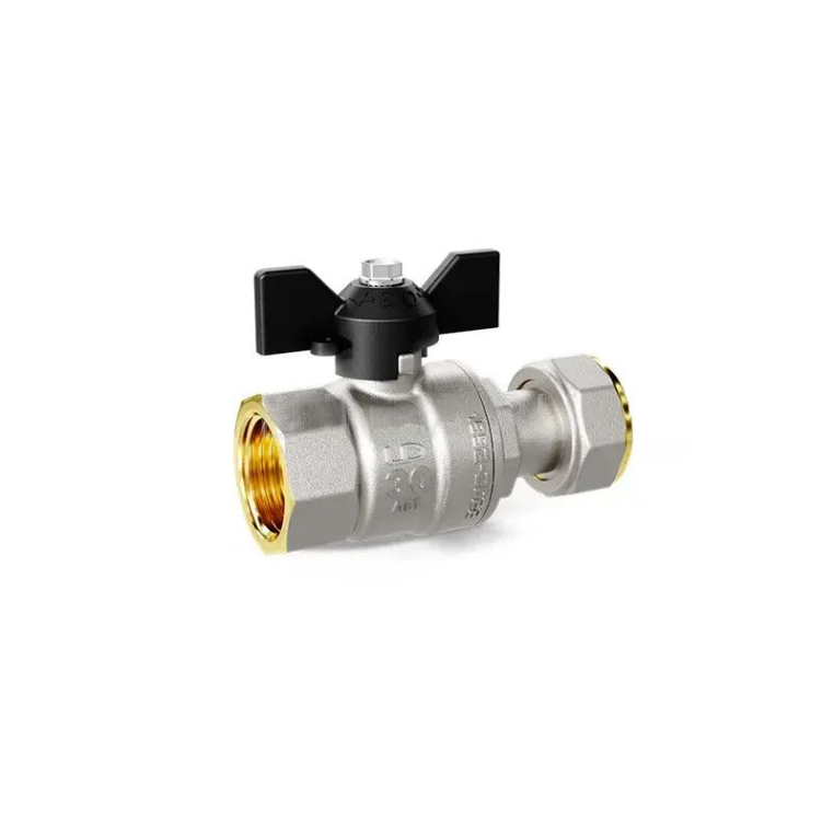 Кран Pride LD ВВ 3/4" с накидной гайкой полный проход красная бабочка LD 47.346.20 R
