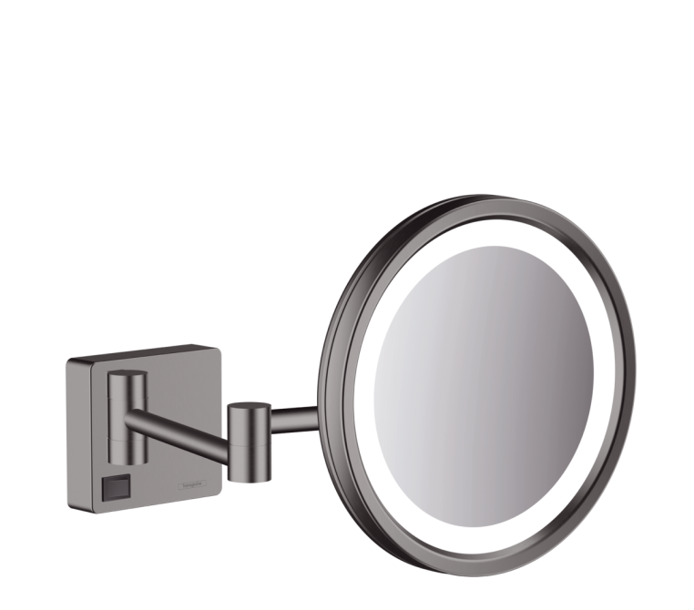 Зеркало косметическое для бритья Hansgrohe AddStoris 41790340 с LED-подсветкой, шлифованный черный/хром