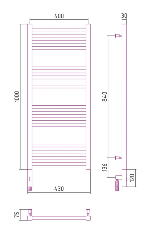 Электрический полотенцесушитель Сунержа Модус 3.0 1000x400 МЭМ Лев. матовый черный (31-5700-1040)