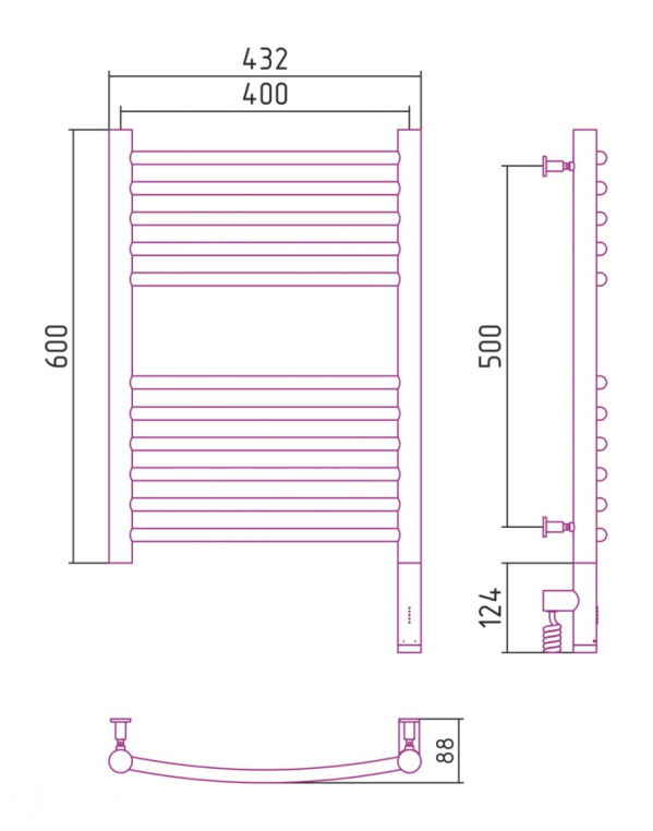 Электрический полотенцесушитель Сунержа Богема 3.0 выгнутая 600x400 МЭМ Пр. матовый черный (31-5803-6040)