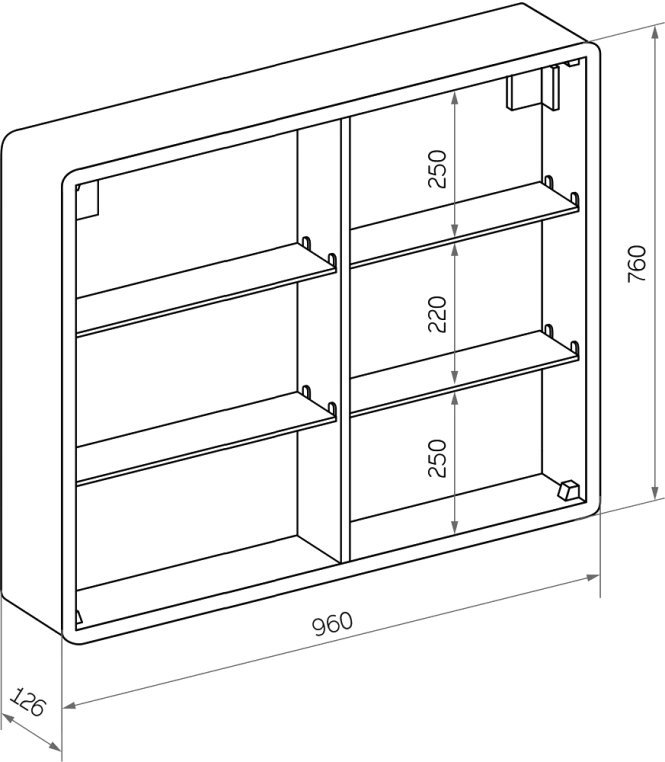 Зеркало-шкаф Stworki Ольборг МВК080 100, с подсветкой, навесное, белое, большое, в стиле лофт, с розеткой (МВК080)
