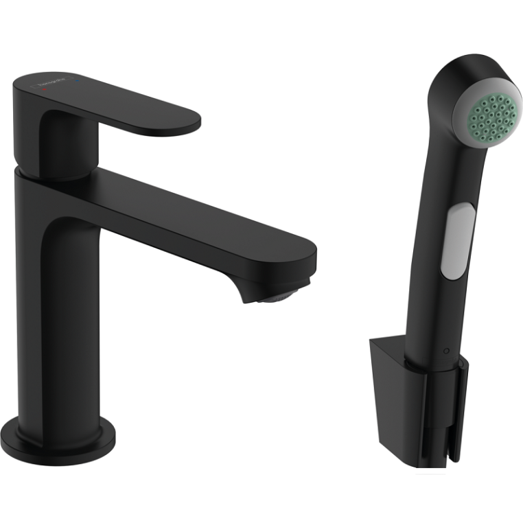 Смеситель для раковины с гигиеническим душем Hansgrohe Rebris S 72215670, черный матовый