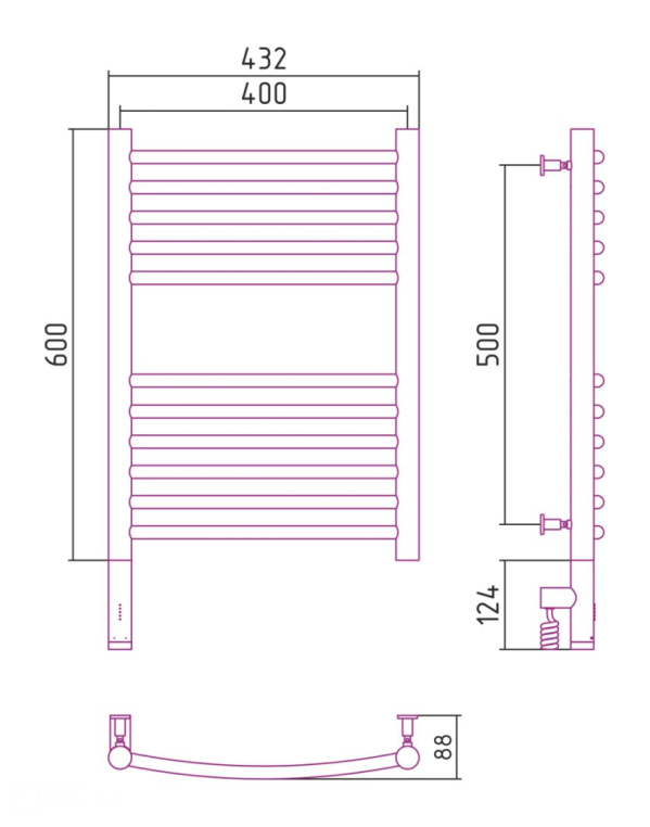 Электрический полотенцесушитель Сунержа Богема 3.0 выгнутая 600x400 МЭМ Лев. сатин (071-5802-6040)