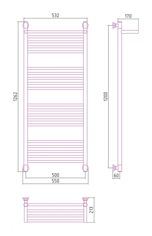 Полотенцесушитель водяной Сунержа Богема+ 55x126 051-0223-1250 латунь