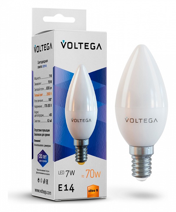 Лампа светодиодная Voltega Simple E14 7Вт 2800K VG2-C37E14warm7W