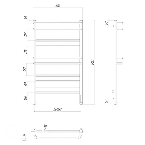 Полотенцесушитель электрический Lemark Linara П10 500x900, диммер справа LM04910Z (LM04910Z)