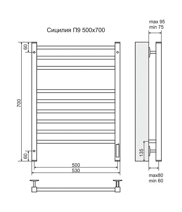 Электрический полотенцесушитель Terminus Сицилия П9 500x700 ТЭН Пр. (4660059580319)