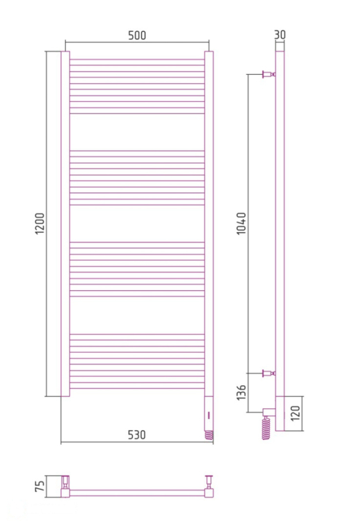 Электрический полотенцесушитель Сунержа Модус 3.0 1200x500 МЭМ Пр. сатин (071-5701-1250)