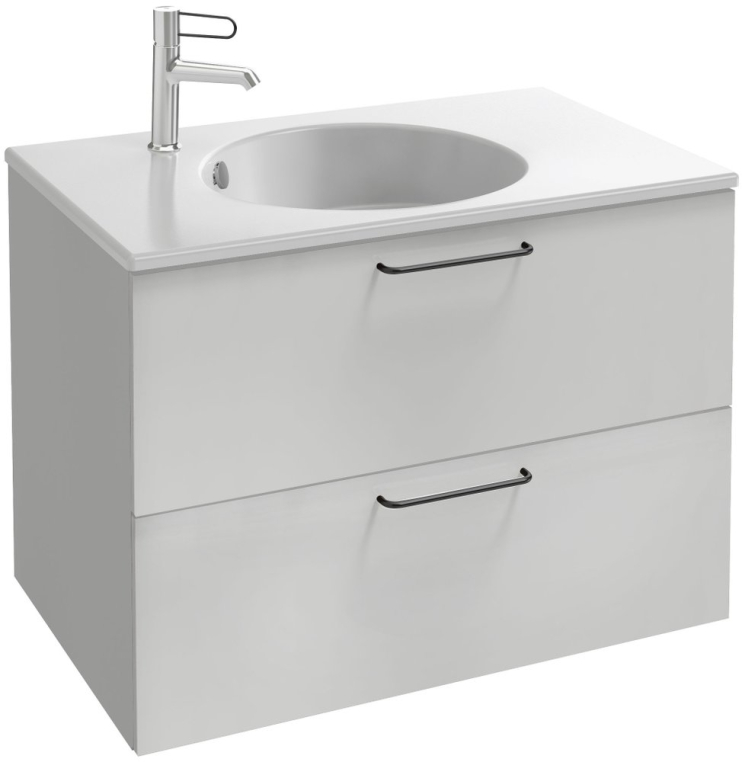 Тумба с раковиной Jacob Delafon Odeon Rive Gauche 80 белая, 2 ящика, ручки черные (EB2522-R9-N18+EXAW112-Z-00)