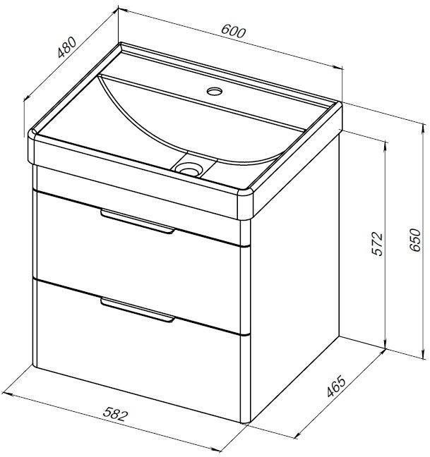 Тумба под раковину Aquanet Ирис new 60 белый глянец (2 ящика) 00310144