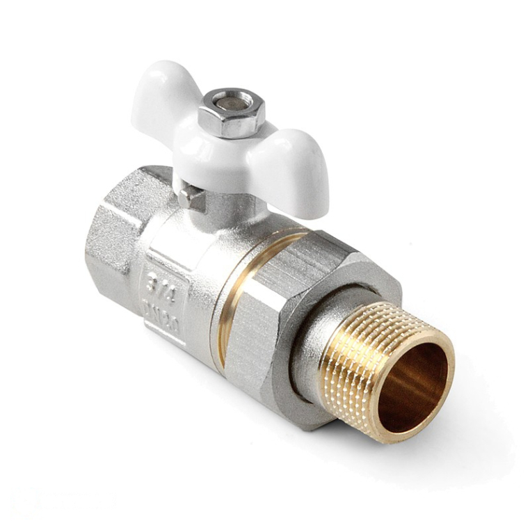 Кран шаровой со сгоном Pro Aqua 3/4F-3/4M НВ (бабочка белая) FWB65-m20-f20xw (FWB65-m20-f20xw)