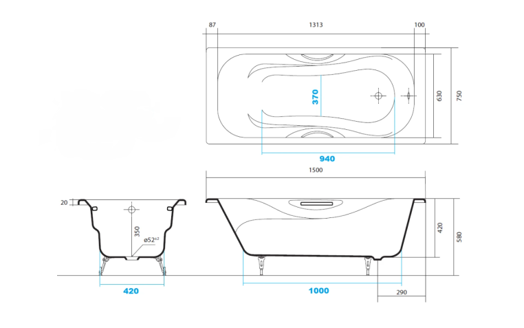 Чугунная ванна Aquatek Гамма 150x75 AQ8050F-00
