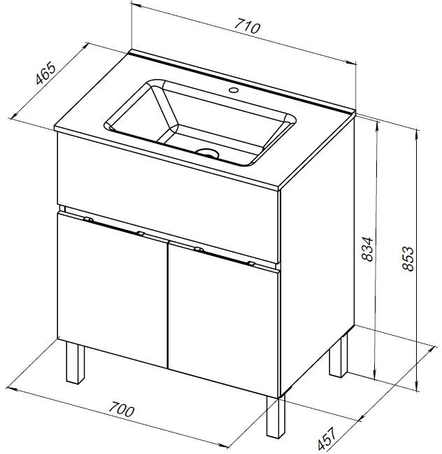 Тумба под раковину Aquanet Алвита New 70 1 ящик, 2 дверцы, дуб веллингтон белый 00303902