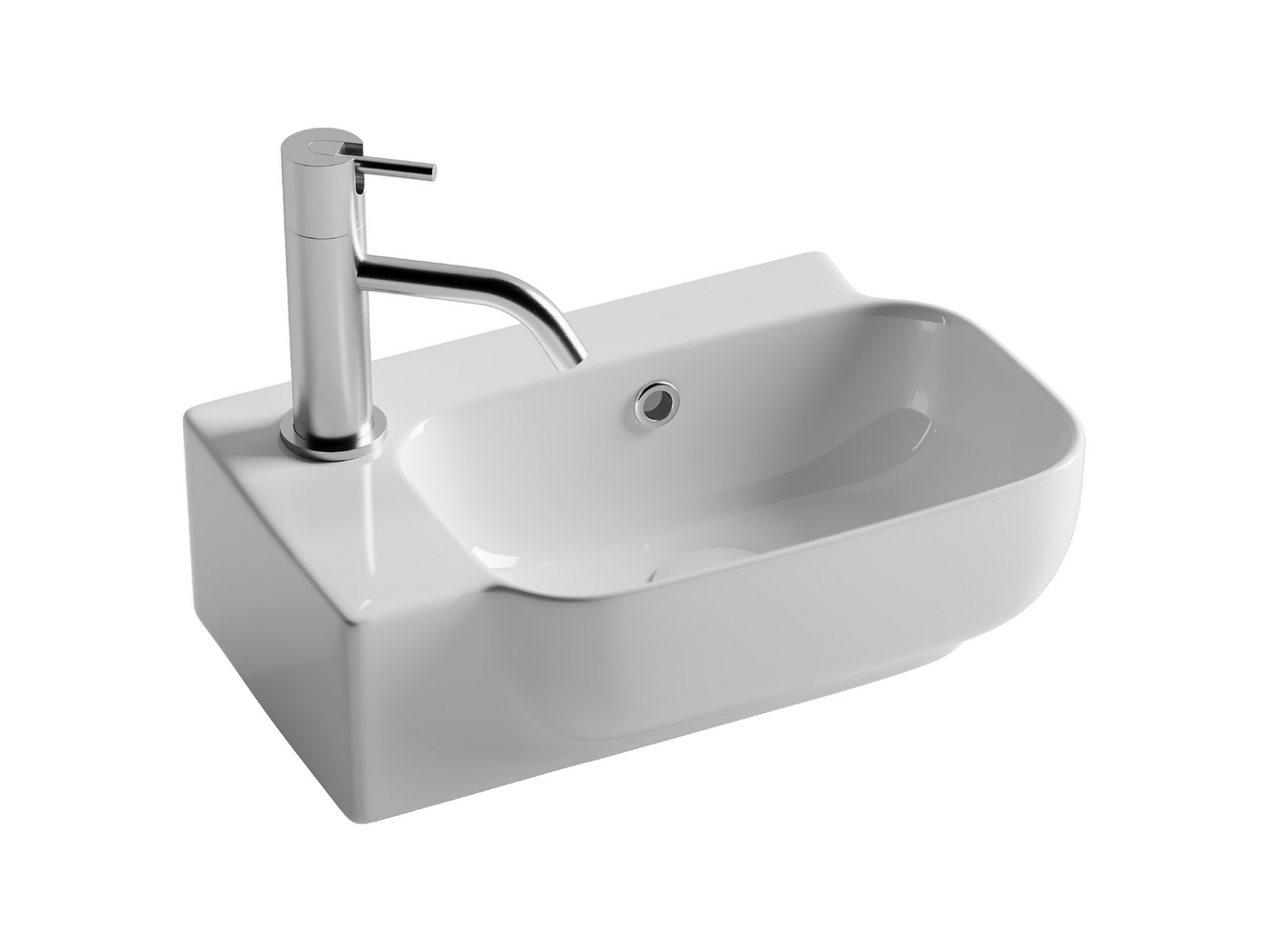 Рукомойник подвесной прямоугольный 403x249x140, с отверстием под смеситель (чаша справа, отверстие под смеситель слева), с системой перелива, цвет белый