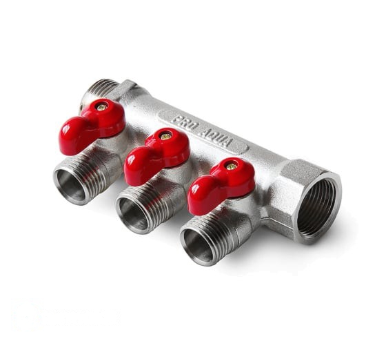 Pro Aqua Коллектор латунный с шаровыми кранами с 4 отводами 3/4"x1/2" V100.04-m20-f20 (V100.04-m20-f20)
