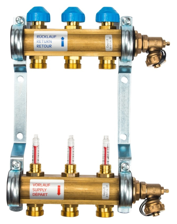 Коллектор для теплого пола из латуни с расходомерами Watts HKV/T-3 3 вых.