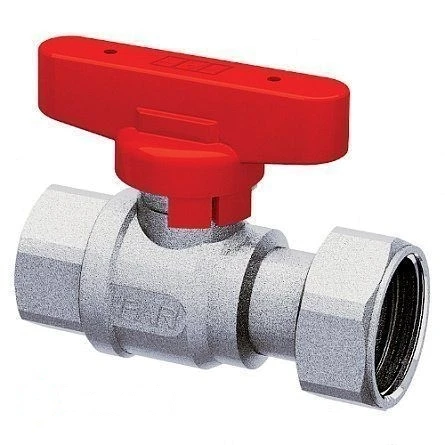 Кран шаровой Far 1/2” ВР-накидная гайка 3/4" хром с красной ручкой (FS 3047 12RC)