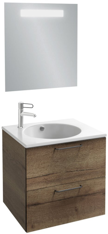 Комплект мебели Jacob Delafon Odeon Rive Gauche 60 дуб табак, 2 ящика, ручки черные (EB2520-R9-E52+EXBA112-Z-00+EB1411-NF)