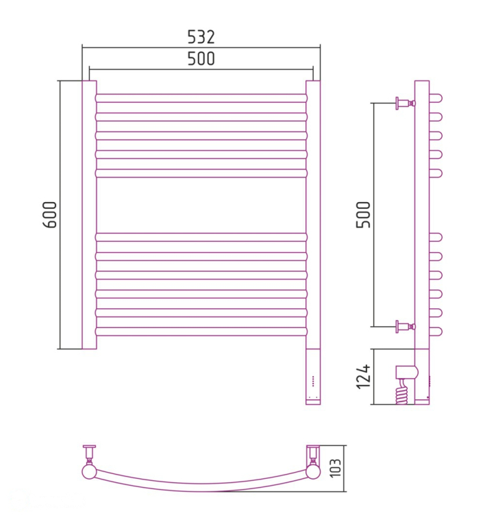 Электрический полотенцесушитель Сунержа Богема 3.0 выгнутая 600x500 МЭМ Пр. золото (03-5803-6050)