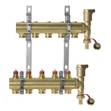 Комплект коллекторов Danfoss FHF-5 set из латуни с кронштейнами и воздухоотводчиками, 5 контуров (088U0705)