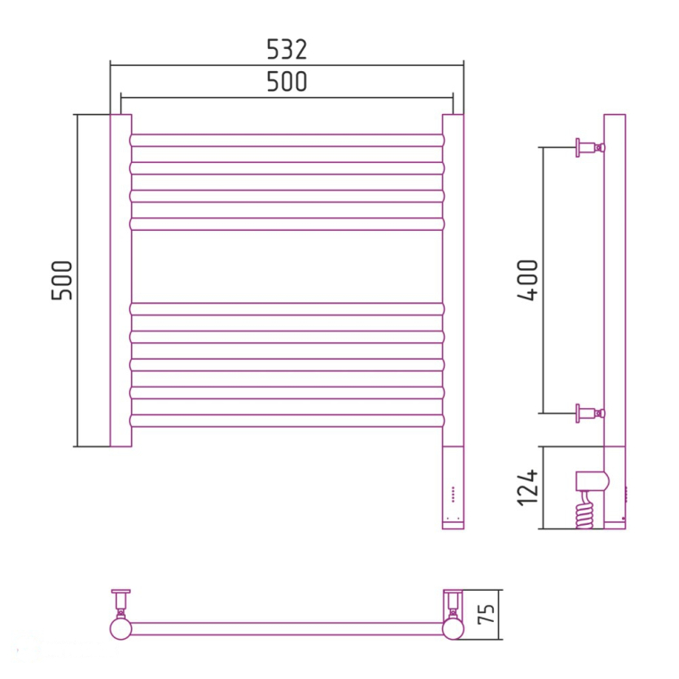 Электрический полотенцесушитель Сунержа Богема 3.0 прямая 500x500 МЭМ Пр. состаренная бронза (05-5805-5050)