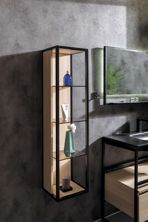 Пенал LOFT высокий light wood, полки стекло