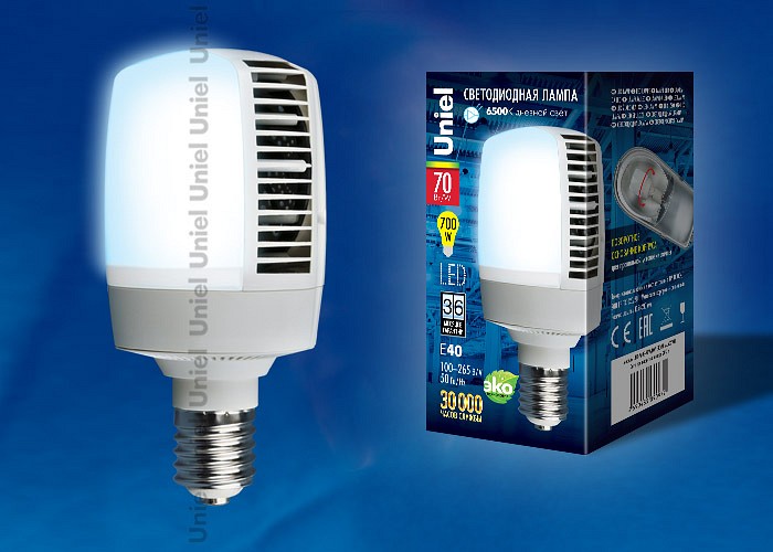 Лампа светодиодная Uniel E40 70Вт 6500K LED-M105-70W/DW/E40/FR ALV02WH картон