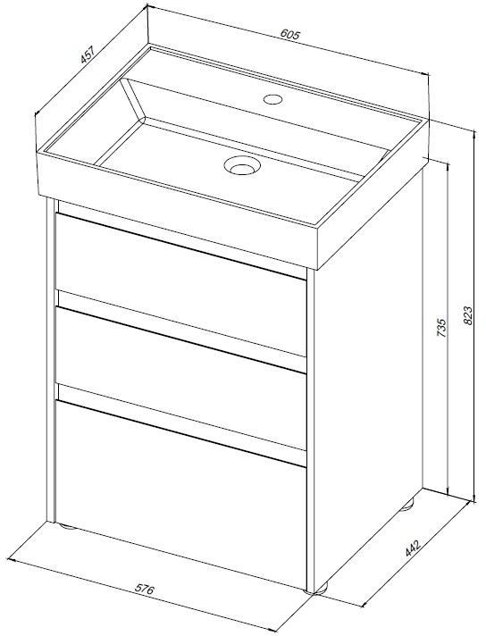 Тумба под раковину Aquanet Nova Lite 60 белый глянец (3 ящика) 00302469