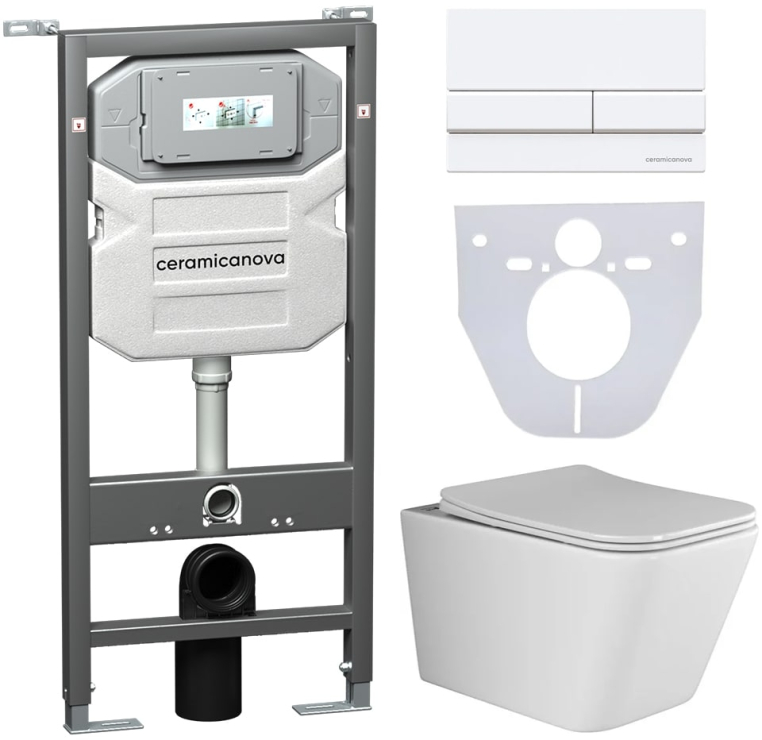 Инсталляция с унитазом и с кнопкой смыва Ceramica Nova CN3007_1002W_1000