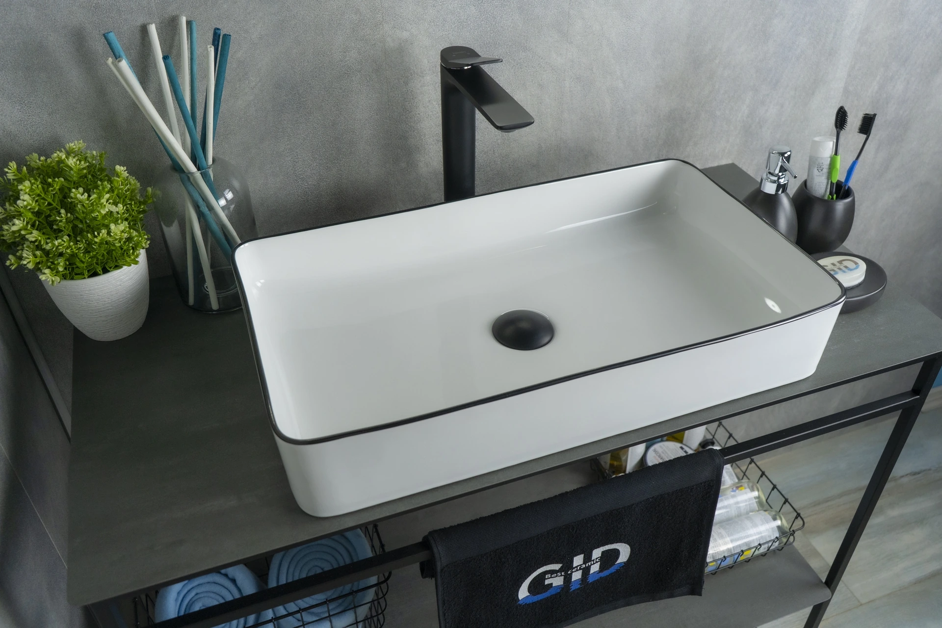 Раковина Gid Nc9399 52225 накладная белая / черная 60x34x11