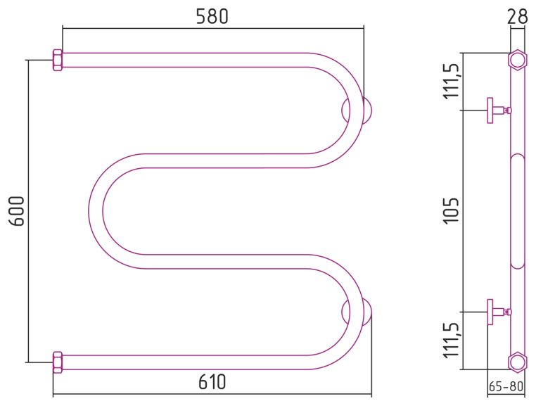 Полотенцесушитель водяной Сунержа 61x63 03-0007-6060 золото