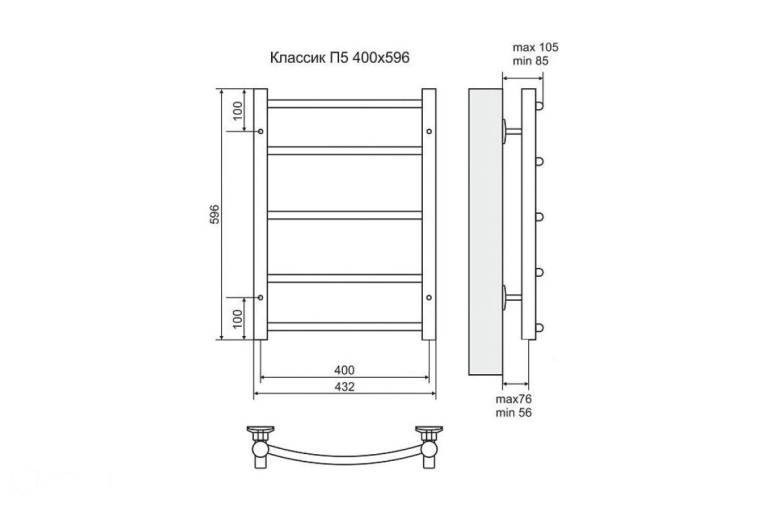 Электрический полотенцесушитель Terminus Классик П5 400x596 ТЭН Лев./Пр. (4660059920887)