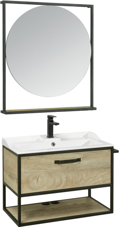 Комплект мебели Aquaton Лофт Фабрик 80 дуб эндгрейн (1A2424K1LTDU0+1A242602LTDU0)