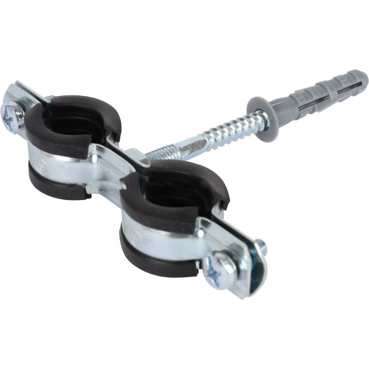 SAC-0020-200012 STOUT Двойной хомут для труб, комплект: хомут+шпилька шуруп +дюбель пластиковый 1/2"(20-24)
