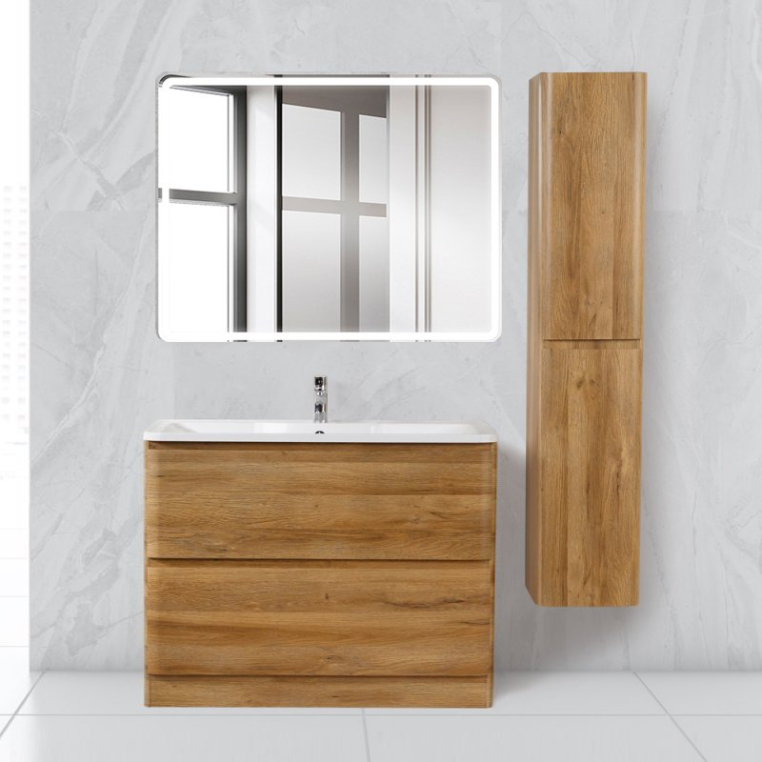 Комплект мебели BelBagno Albano 100 напольная, rovere rustico (ALBANO-1000-2C-PIA-RR+BB1000/455-LV-MR-ALR+SPC-MAR-1000-800-LED-BTN)