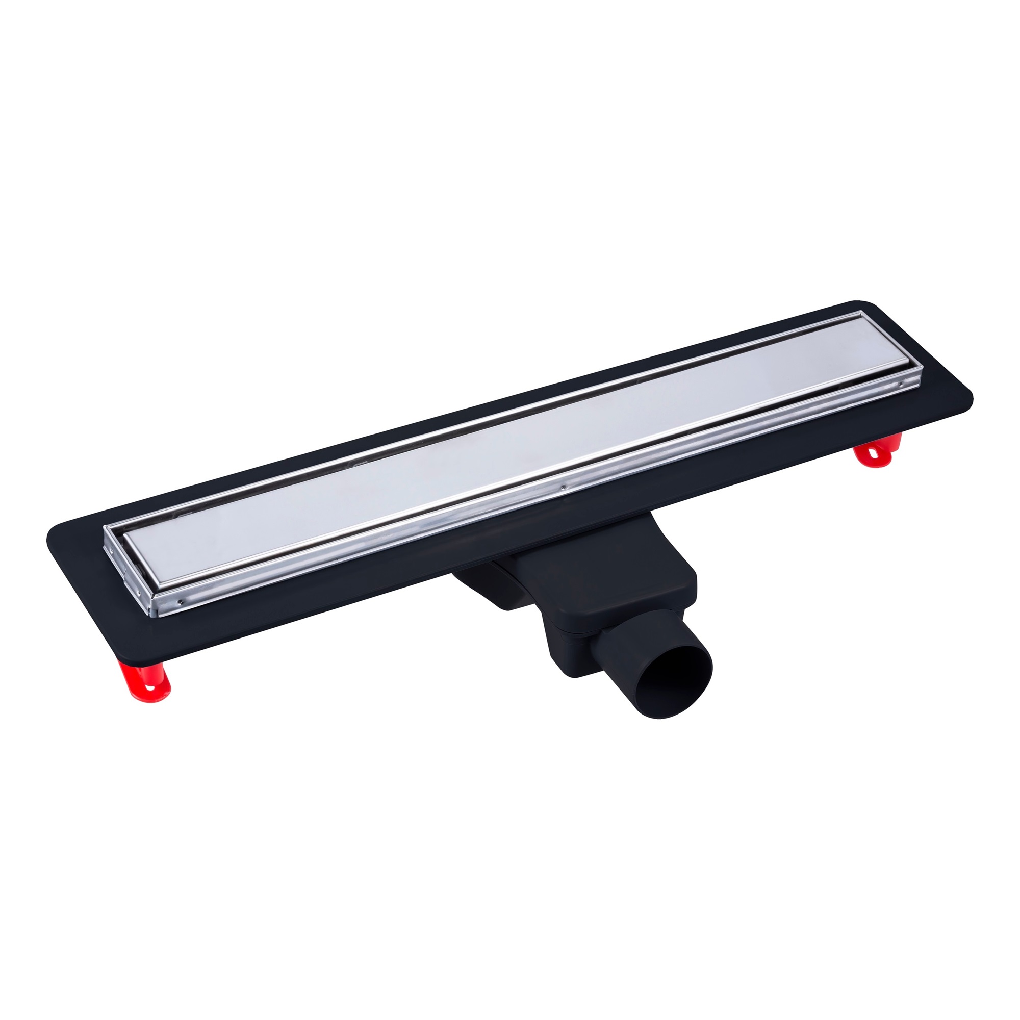 Желоб BERGES водосток напольный Optim Line Plus 600, рамка решетка нержавеющая сталь, хром глянец, S-сифон D50 H60 горизонтальный