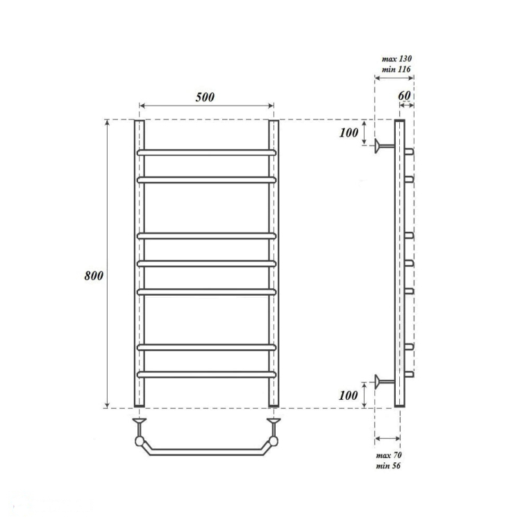 Полотенцесушитель электрический Point Серия 07 П7 500x800 левый/правый, хром PN07158E (PN07158E)